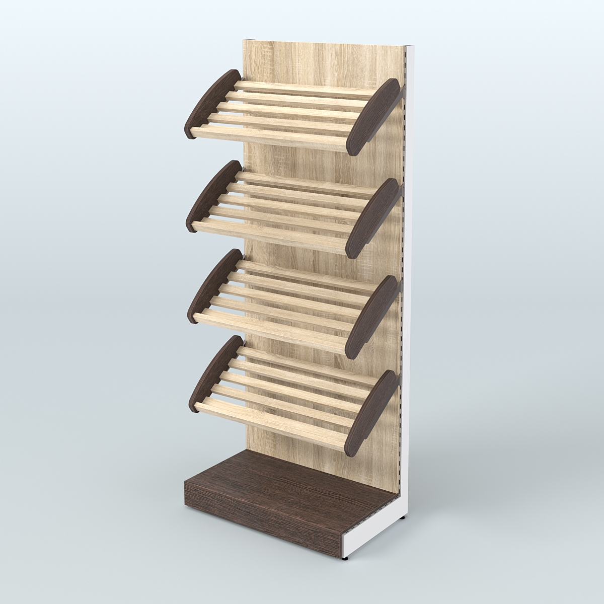 Торговый стеллаж широкий для продажи хлеба и выпечки с полками - корзинами СХ-1 Дуб Венге + Дуб Сонома