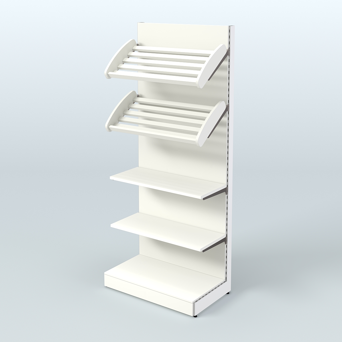 Торговый стеллаж высокий для продажи хлеба и выпечки с полками - корзинами СХ-2 Белый