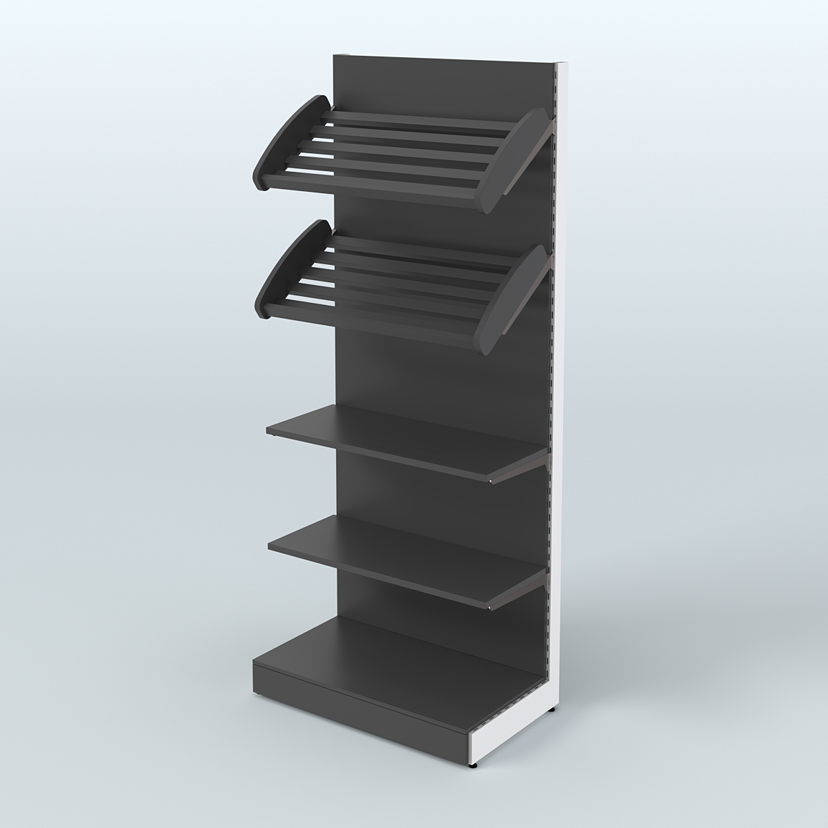 Торговый стеллаж высокий для продажи хлеба и выпечки с полками - корзинами СХ-2 Черный