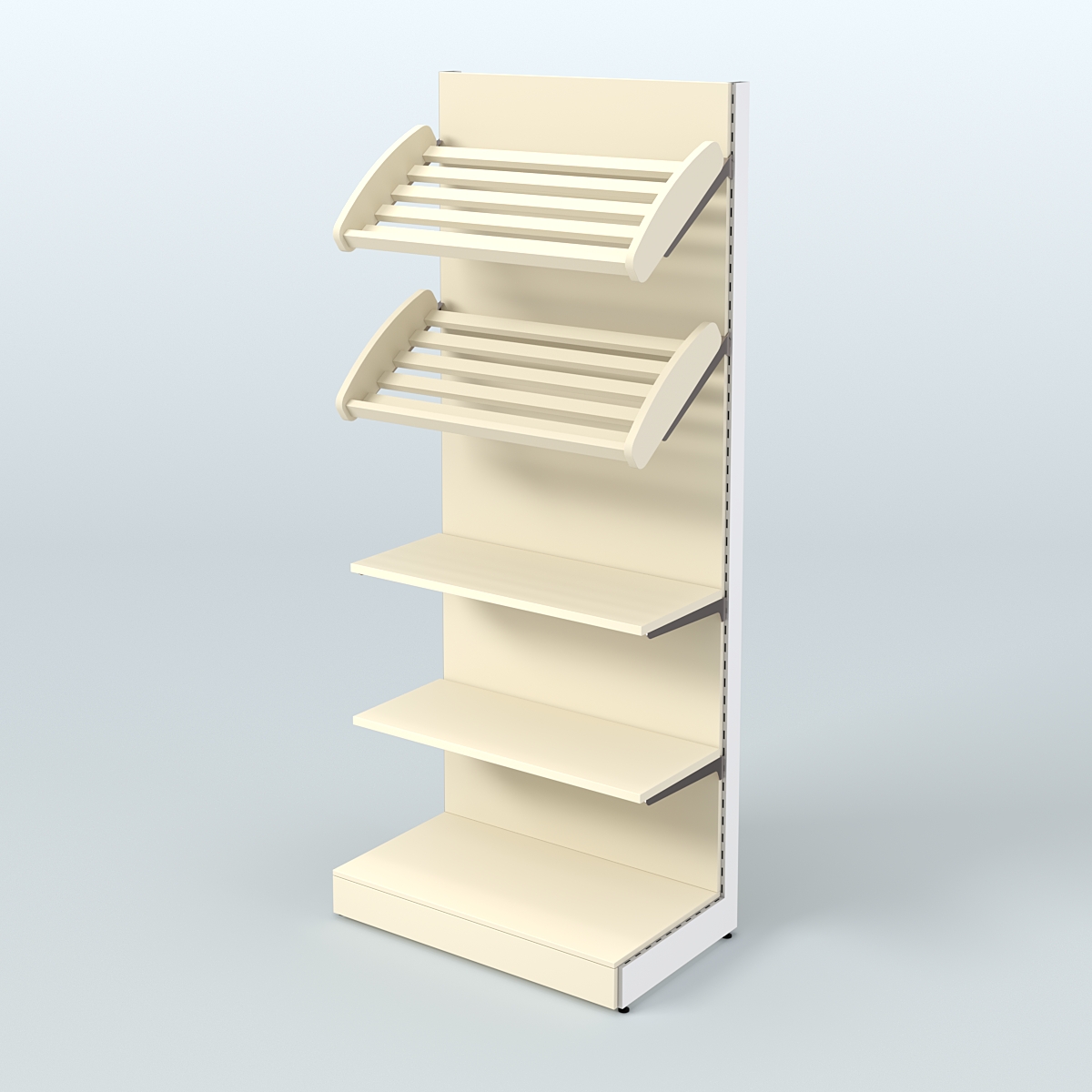 Торговый стеллаж высокий для продажи хлеба и выпечки с полками - корзинами СХ-2 Крем Вайс