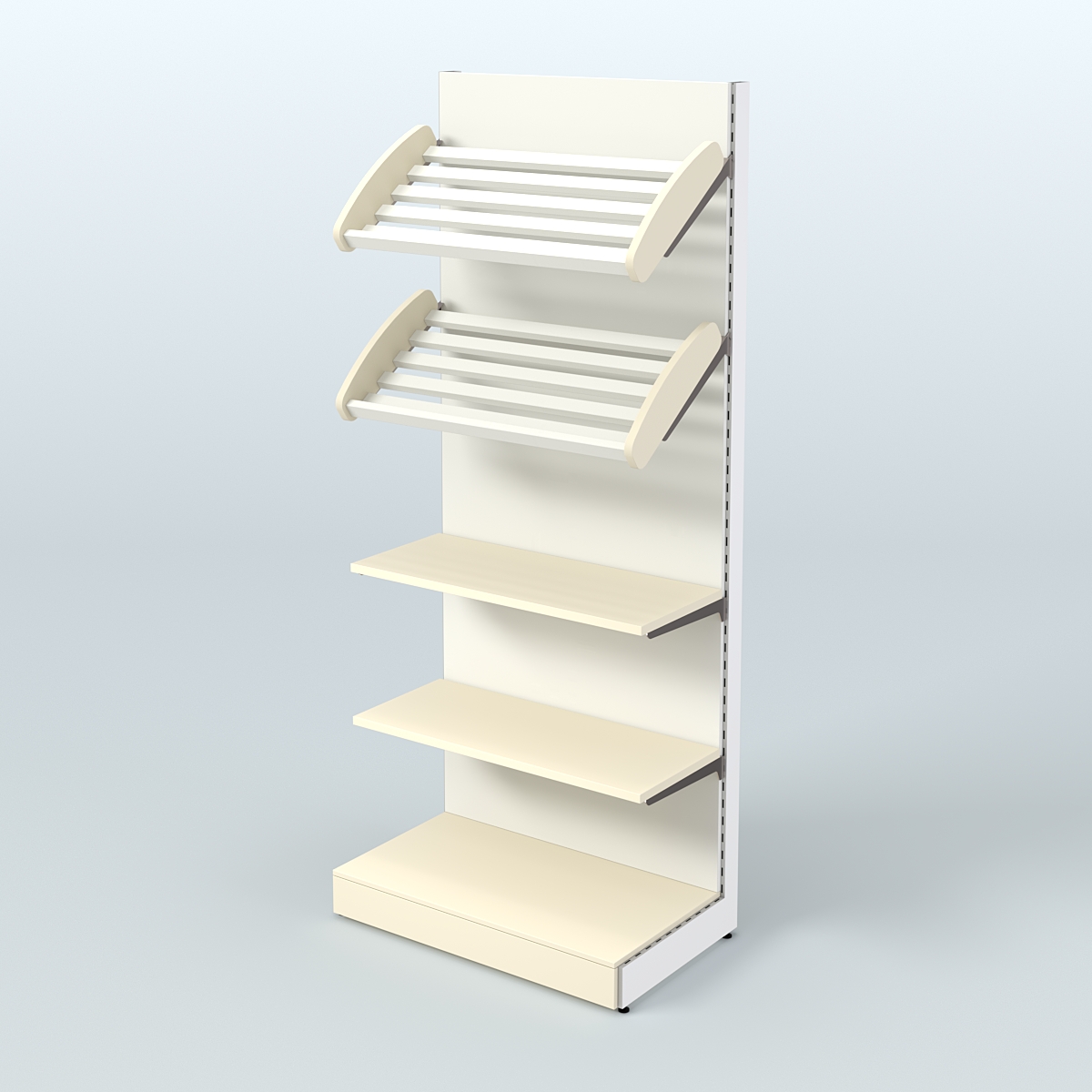 Торговый стеллаж высокий для продажи хлеба и выпечки с полками - корзинами СХ-2 Крем Вайс + Белый