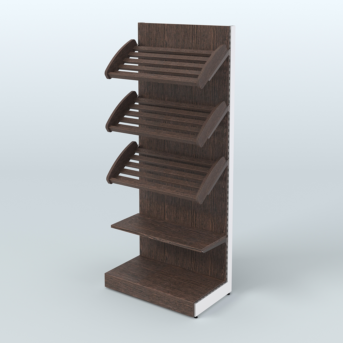 Торговый стеллаж с прямой полкой для продажи хлеба и выпечки с полками - корзинами СХ-3 Дуб Венге