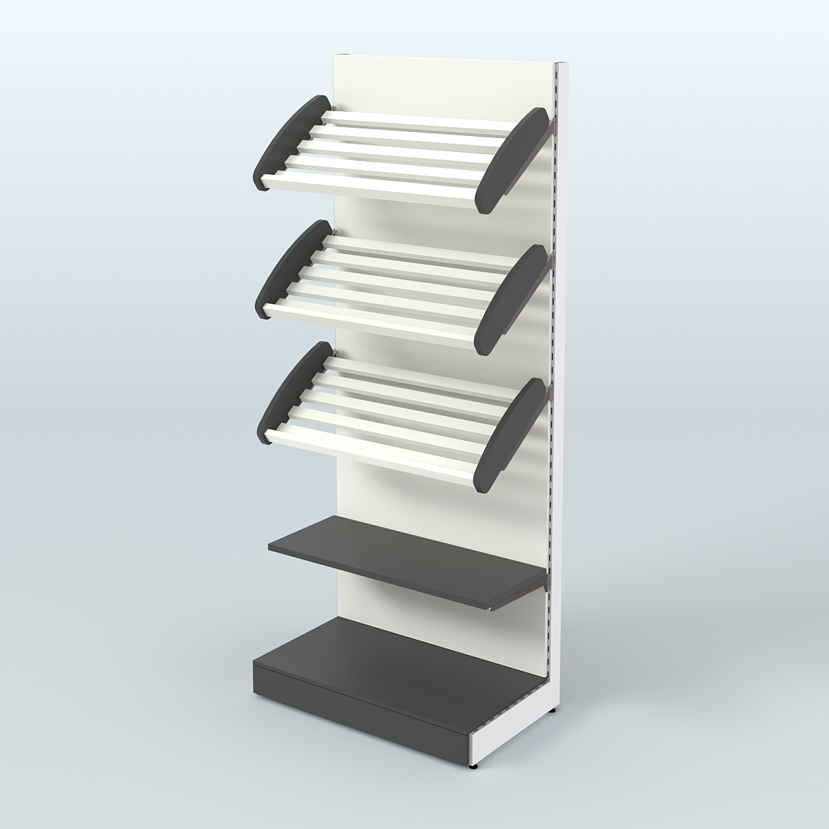 Торговый стеллаж с прямой полкой для продажи хлеба и выпечки с полками - корзинами СХ-3 Черный и Белый