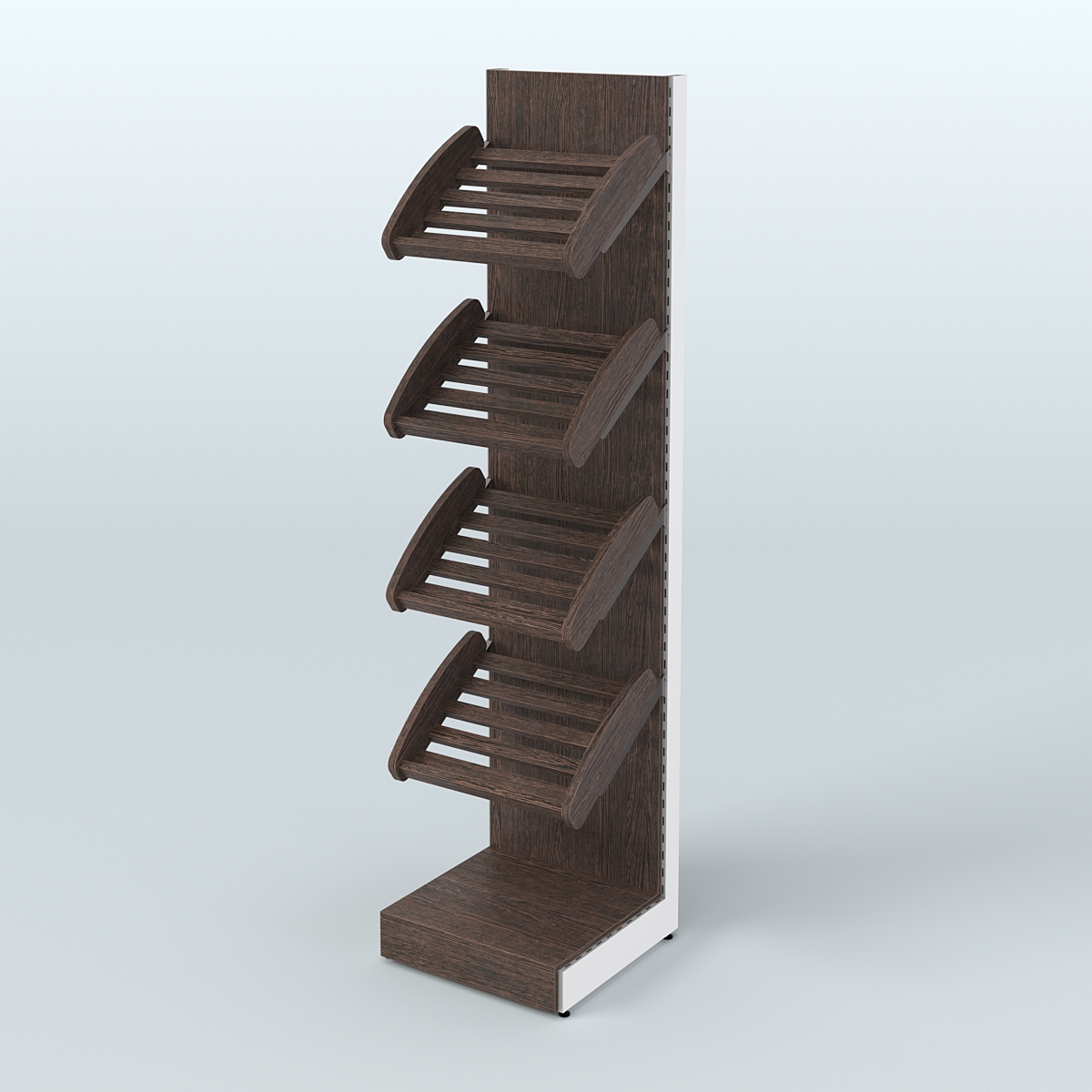 Торговый стеллаж узкий для продажи хлеба и выпечки с полками - корзинами СХ-4 Дуб Венге