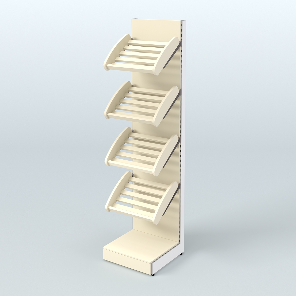 Торговый стеллаж узкий для продажи хлеба и выпечки с полками - корзинами СХ-4 Крем Вайс