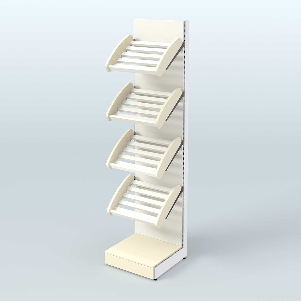 Торговый стеллаж узкий для продажи хлеба и выпечки с полками - корзинами СХ-4 Крем Вайс + Белый
