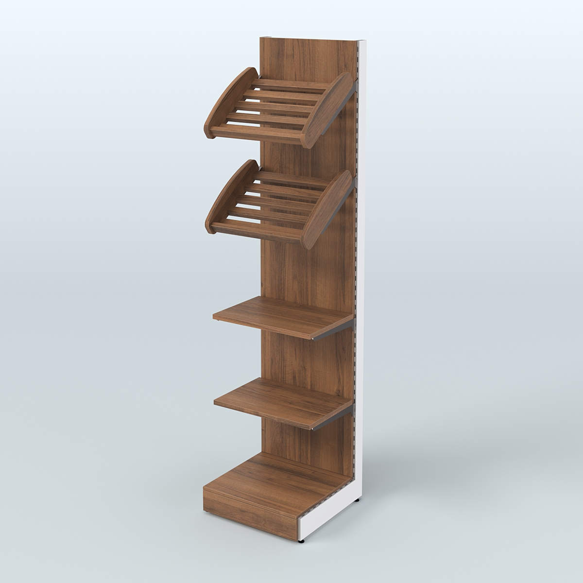 Торговый стеллаж малый для продажи хлеба и выпечки с полками - корзинами СХ-5 Орех