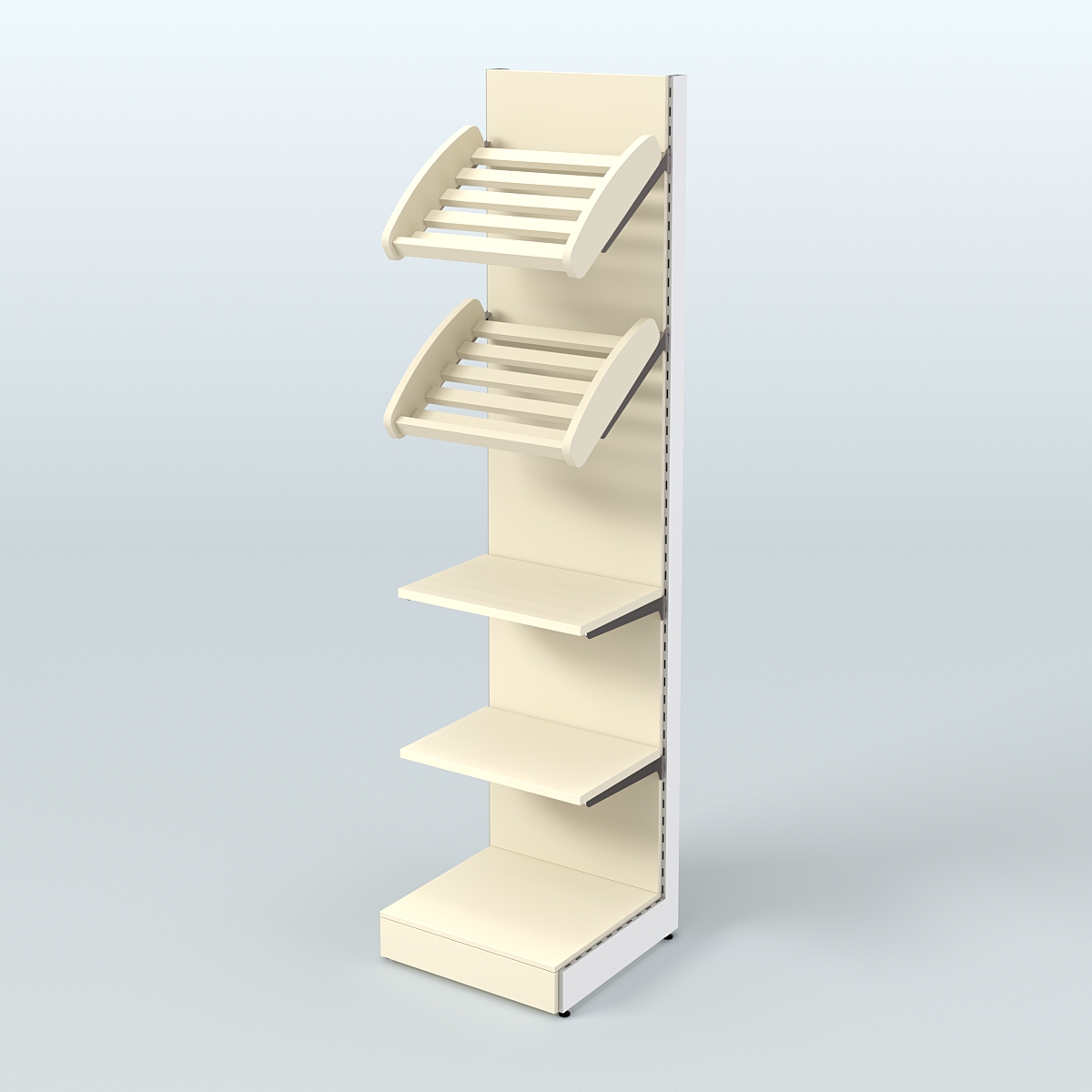 Торговый стеллаж малый для продажи хлеба и выпечки с полками - корзинами СХ-5 Крем Вайс