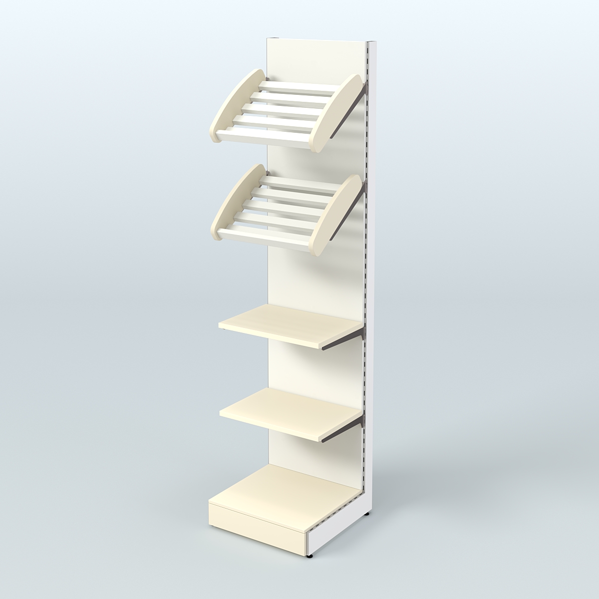Торговый стеллаж малый для продажи хлеба и выпечки с полками - корзинами СХ-5 Крем Вайс + Белый