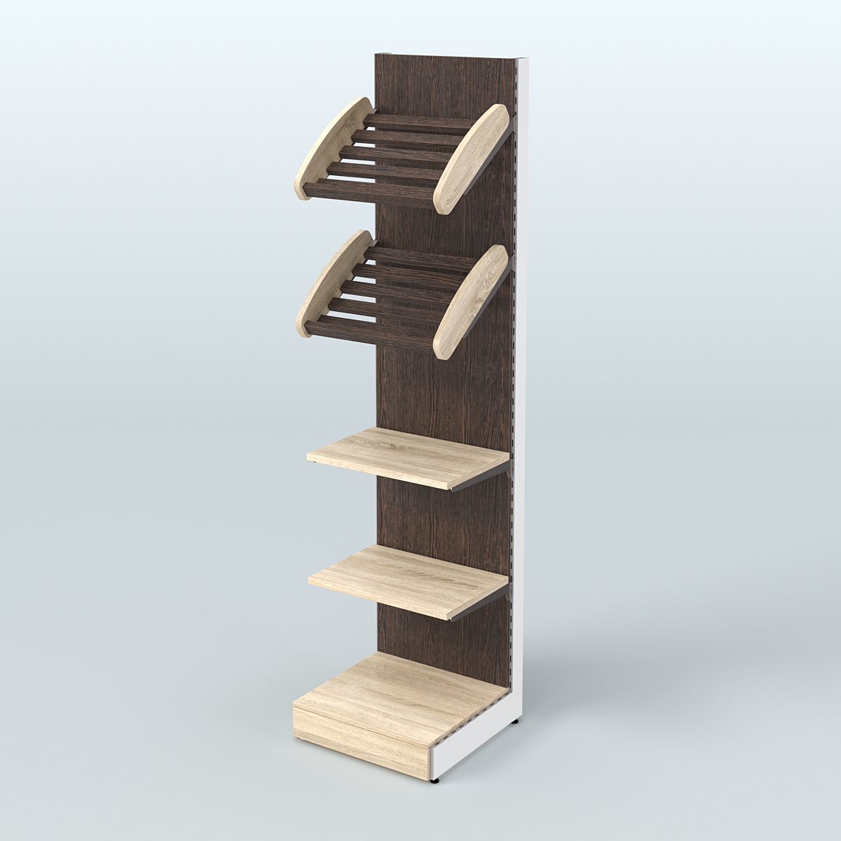 Торговый стеллаж малый для продажи хлеба и выпечки с полками - корзинами СХ-5 Дуб Сонома + Дуб Венге