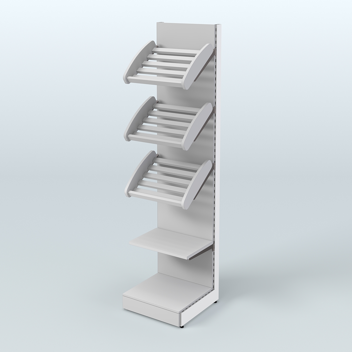Торговый стеллаж пристенный для продажи хлеба и выпечки с полками - корзинами СХ-6 Серый