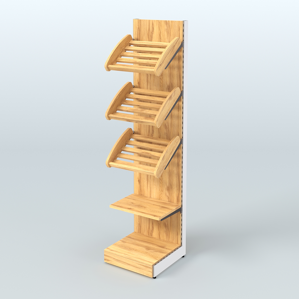 Торговый стеллаж пристенный для продажи хлеба и выпечки с полками - корзинами СХ-6 Дуб Золотистый