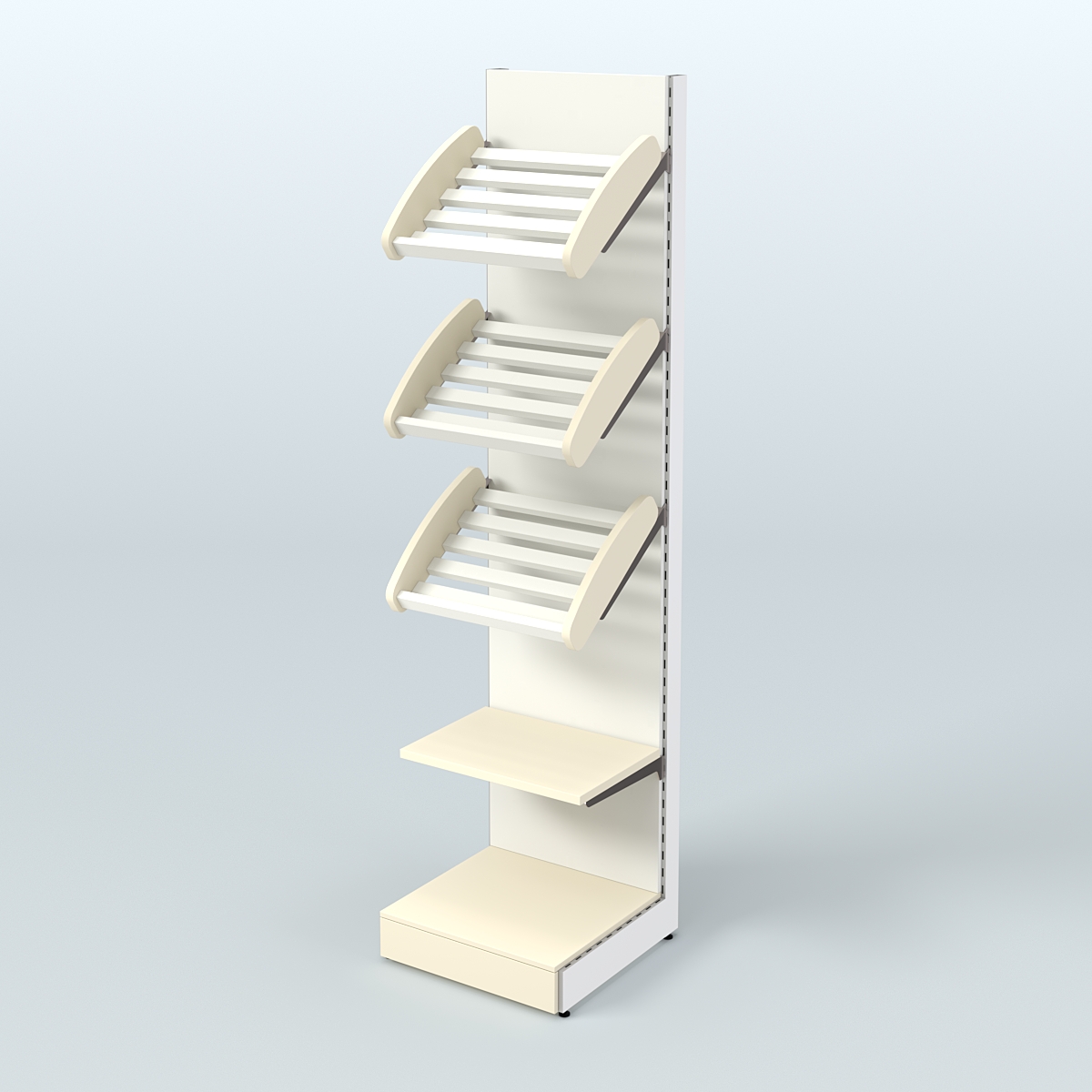Торговый стеллаж пристенный для продажи хлеба и выпечки с полками - корзинами СХ-6 Крем Вайс + Белый