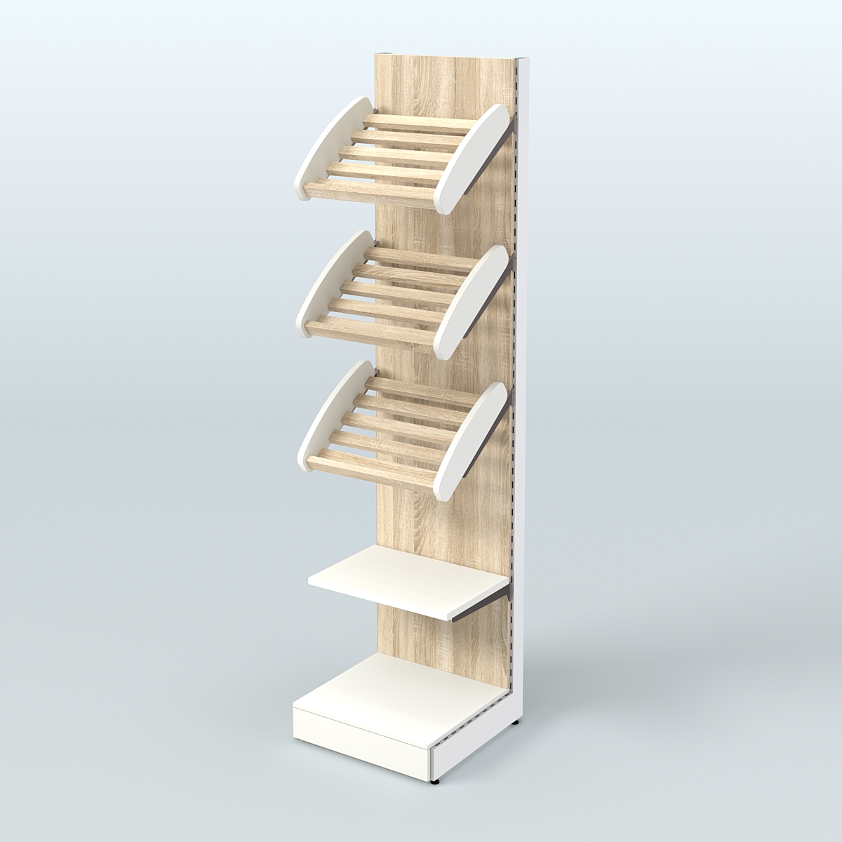 Торговый стеллаж пристенный для продажи хлеба и выпечки с полками - корзинами СХ-6 Белый + Дуб Сонома