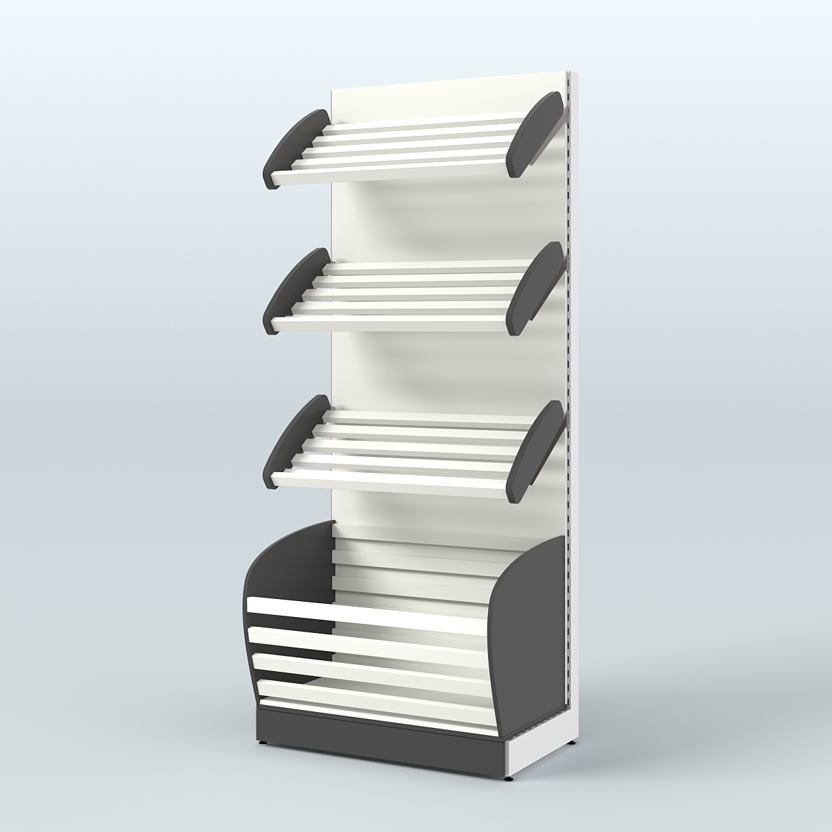 Пристенный стеллаж для продажи хлеба и выпечки с нижней корзиной - накопителем СХН-01 Черный и Белый