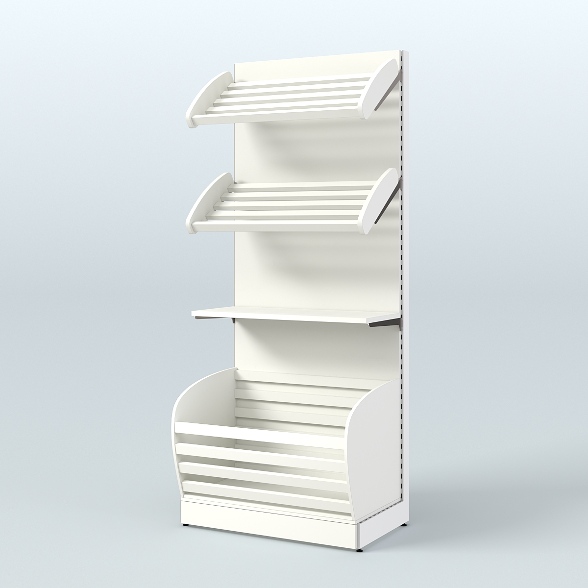 Широкий стеллаж для продажи хлеба и выпечки с нижней корзиной - накопителем СХН-02 Белый