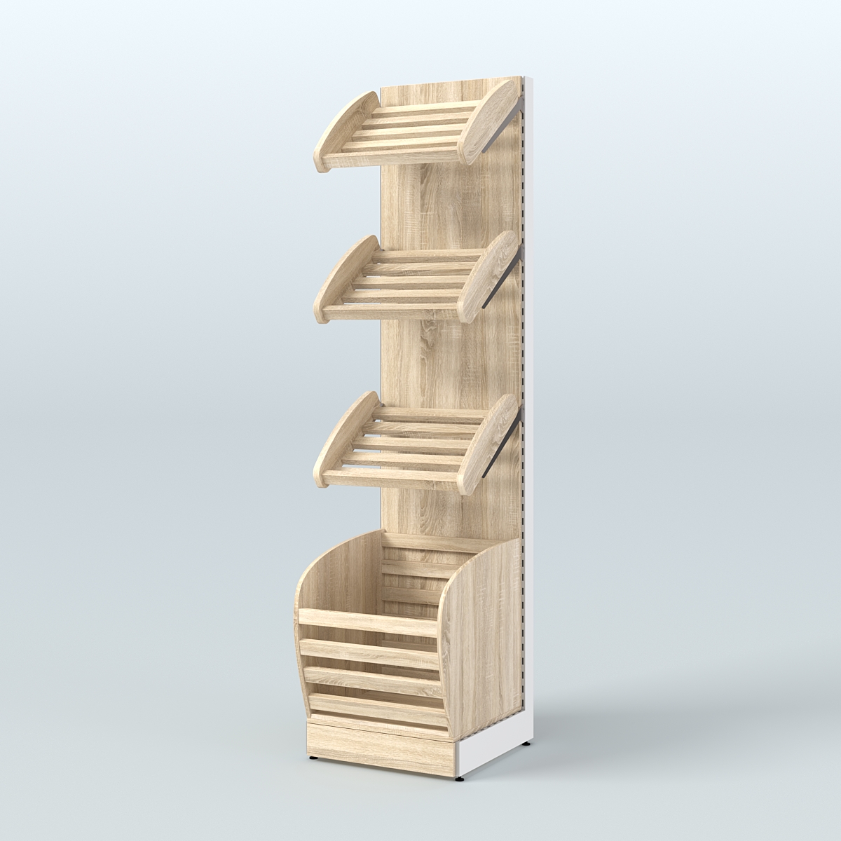 Малый стеллаж для продажи хлеба и выпечки с нижней корзиной - накопителем СХН-03 Дуб сонома