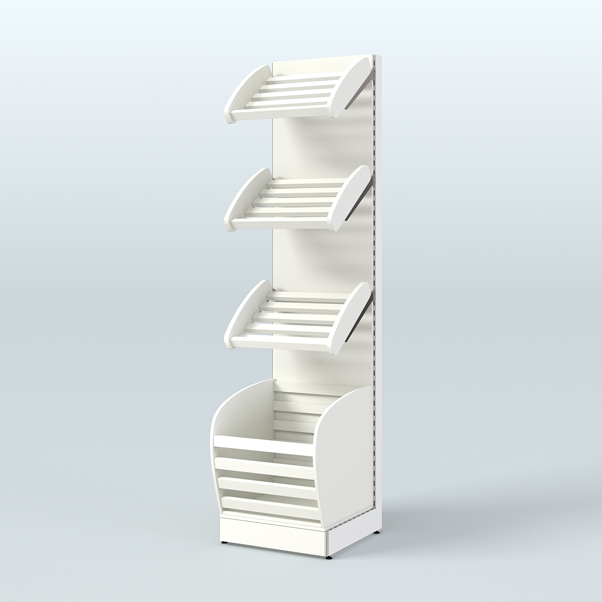 Малый стеллаж для продажи хлеба и выпечки с нижней корзиной - накопителем СХН-03 Белый