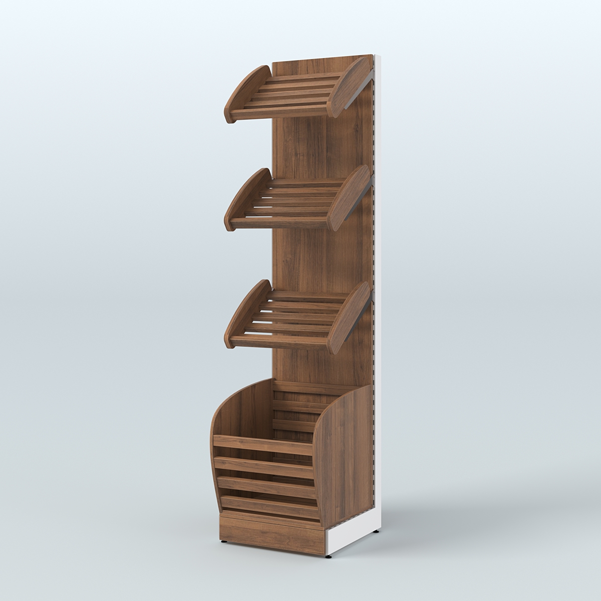 Малый стеллаж для продажи хлеба и выпечки с нижней корзиной - накопителем СХН-03 Орех