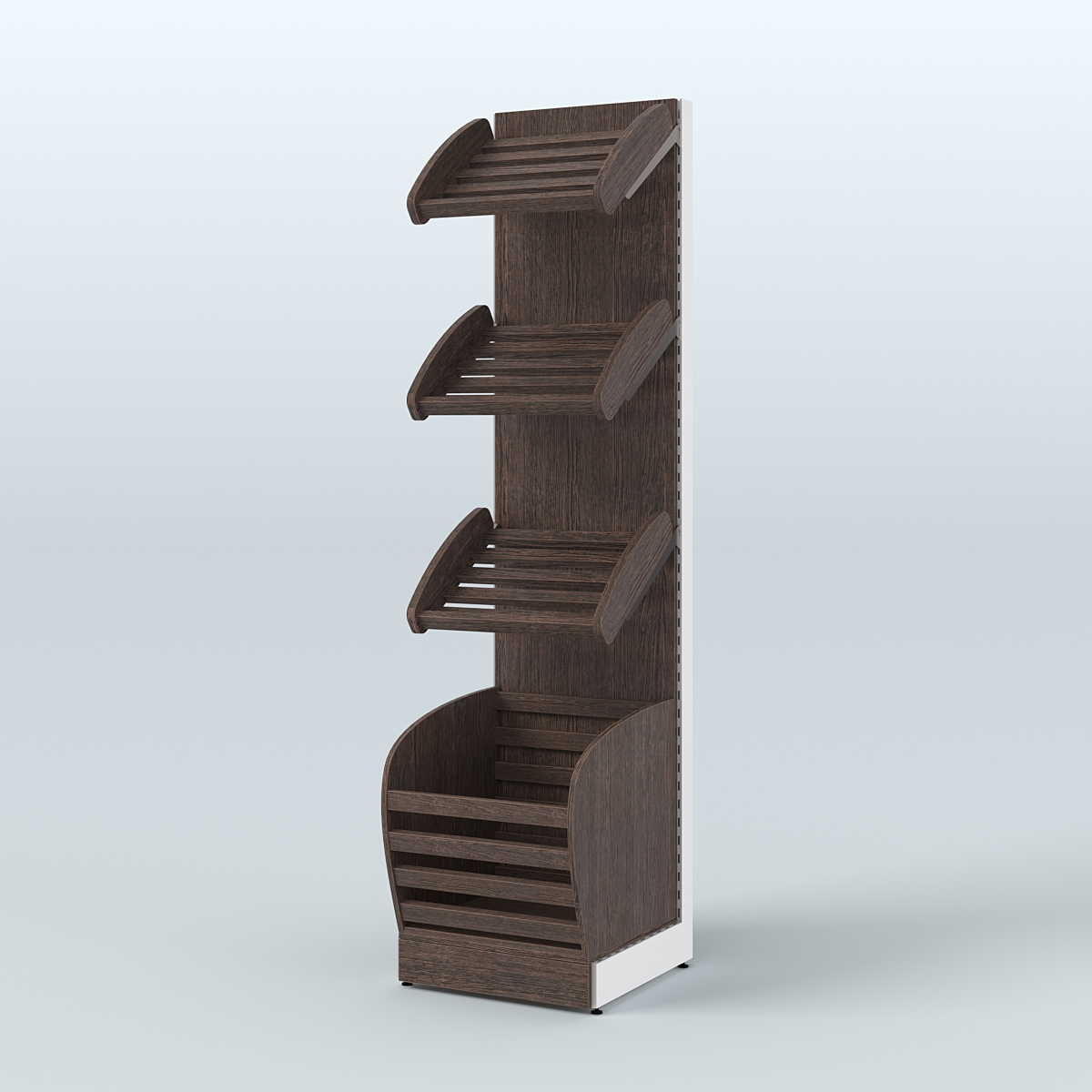 Малый стеллаж для продажи хлеба и выпечки с нижней корзиной - накопителем СХН-03 Дуб Венге