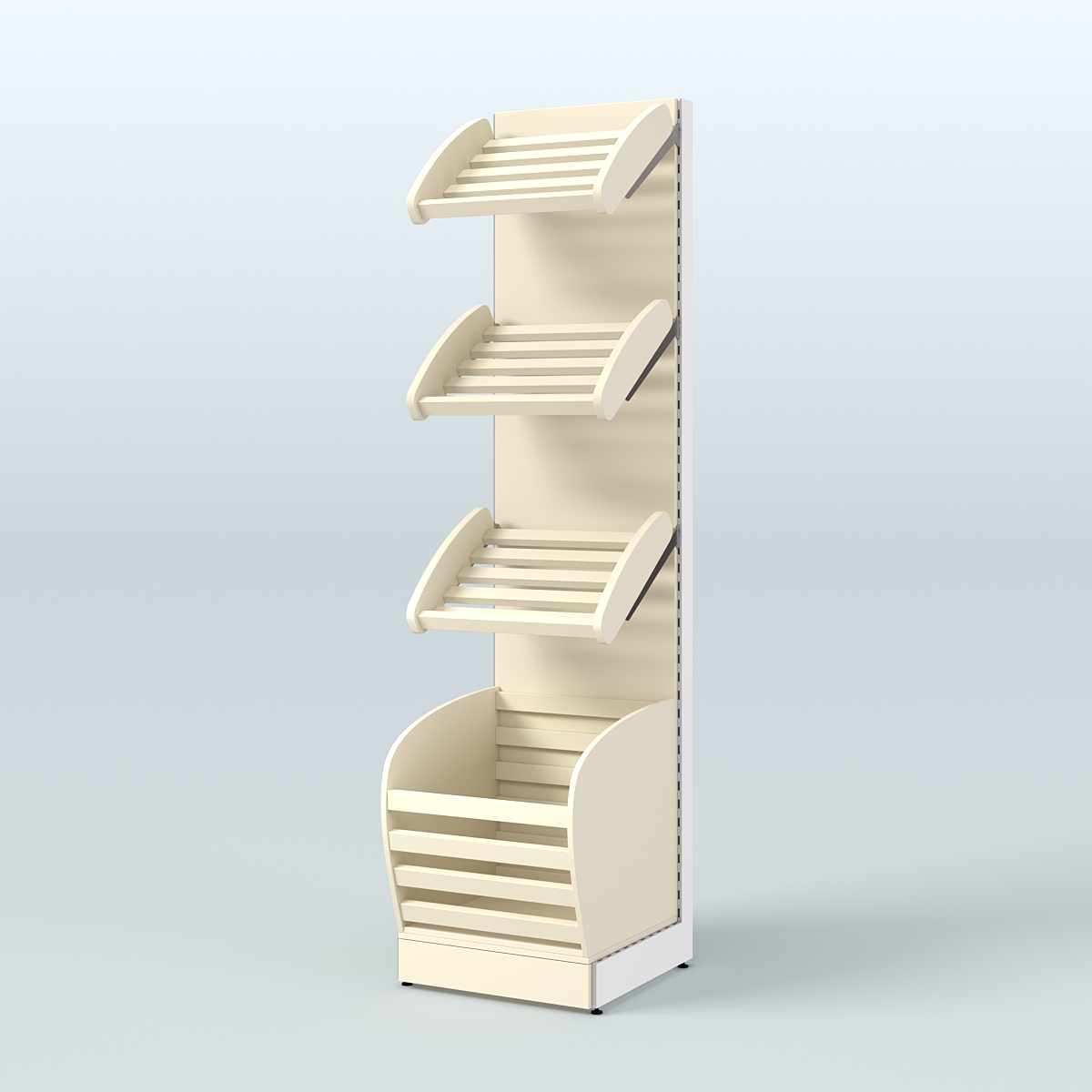 Малый стеллаж для продажи хлеба и выпечки с нижней корзиной - накопителем СХН-03 Крем Вайс