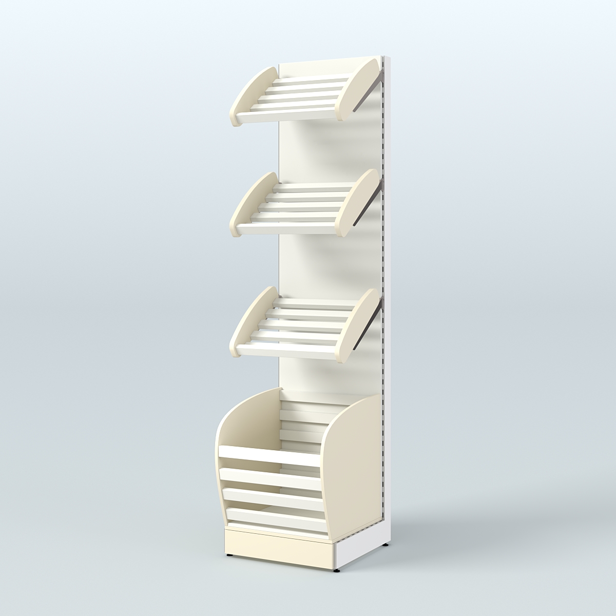 Малый стеллаж для продажи хлеба и выпечки с нижней корзиной - накопителем СХН-03 Крем Вайс + Белый