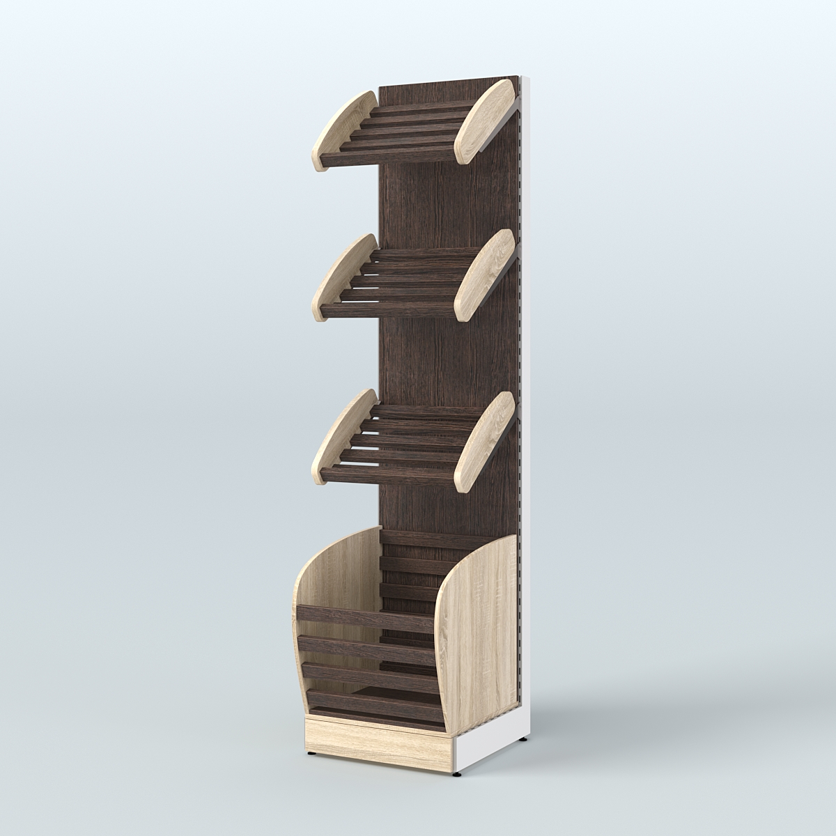 Малый стеллаж для продажи хлеба и выпечки с нижней корзиной - накопителем СХН-03 Дуб Сонома + Дуб Венге