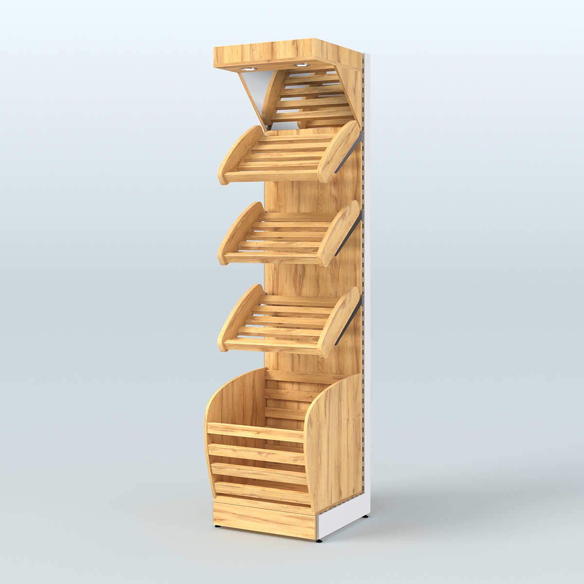 Пристенный стеллаж для продажи хлеба и выпечки с нижней корзиной и зеркальным фризом СХНФ-03 Дуб Золотистый