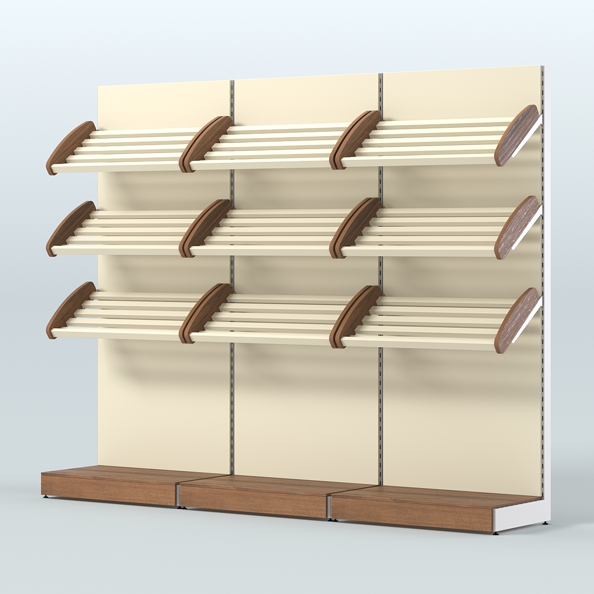 Стеллаж для хлеба и выпечки с тремя наклонными полками трех-секционный СХНП-03 Орех + Крем Вайс