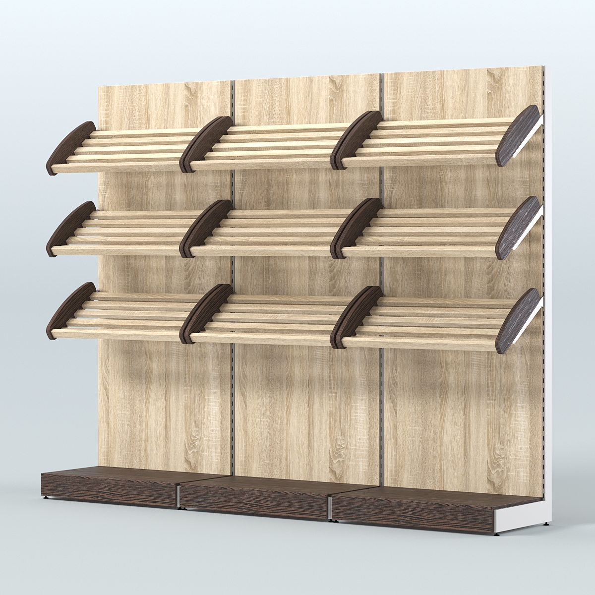 Стеллаж для хлеба и выпечки с тремя наклонными полками трех-секционный СХНП-03 Дуб Венге + Дуб Сонома