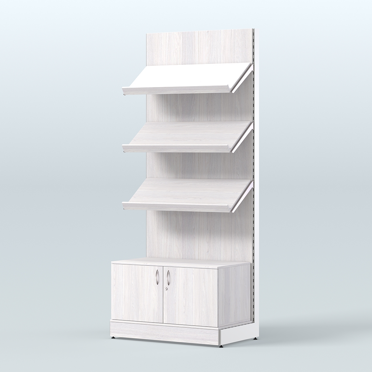 Стеллаж для хлеба и выпечки с тремя наклонными полками и накопителем СХНПН-01 Ясень Анкор светлый