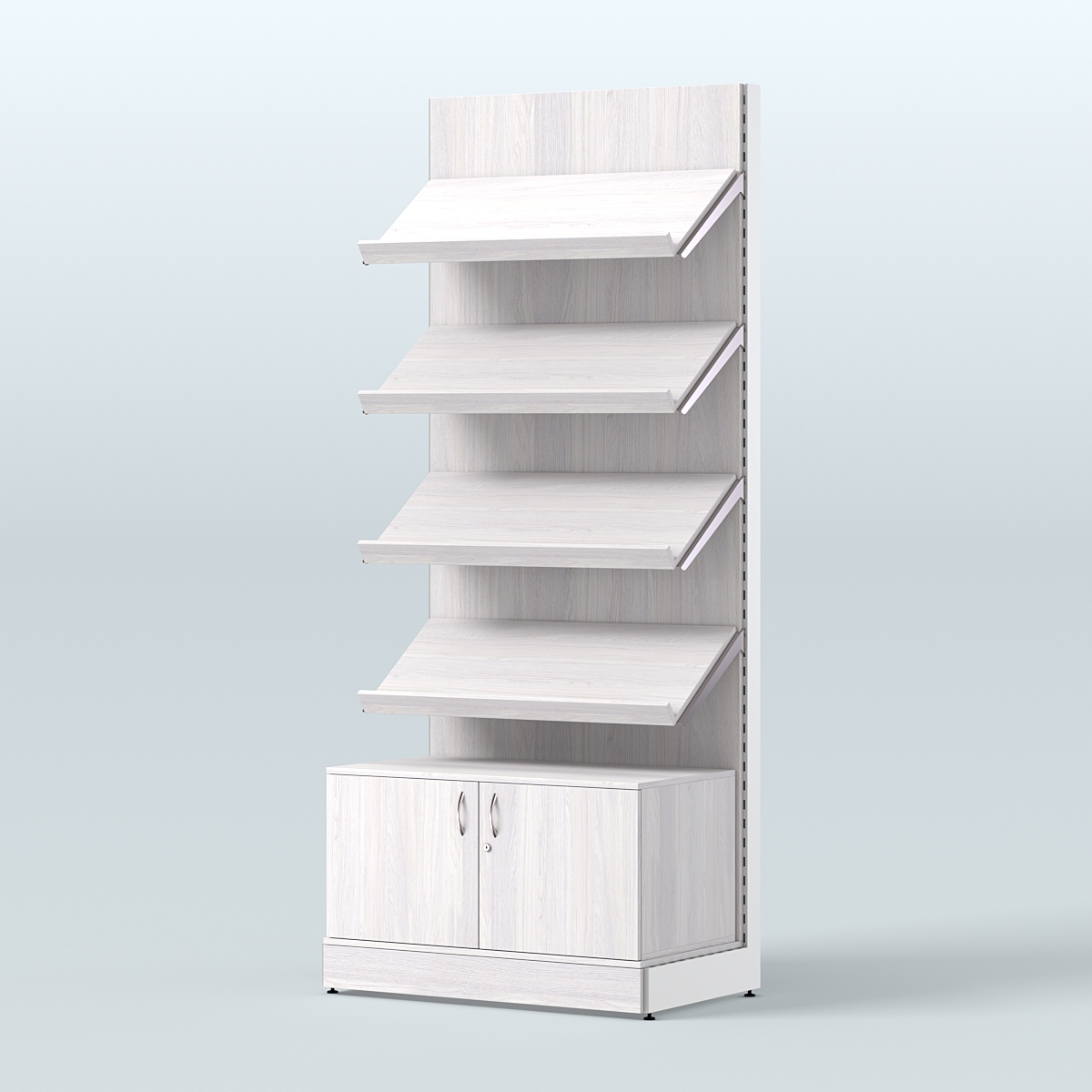 Стеллаж для хлеба и выпечки с четырьмя наклонными полками и накопителем СХНПН-02 Ясень Анкор светлый