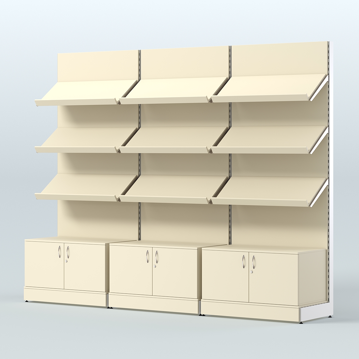 Стеллаж для хлеба и выпечки с тремя наклонными полками и накопителем трех-секционный СХНПН-03 Крем Вайс