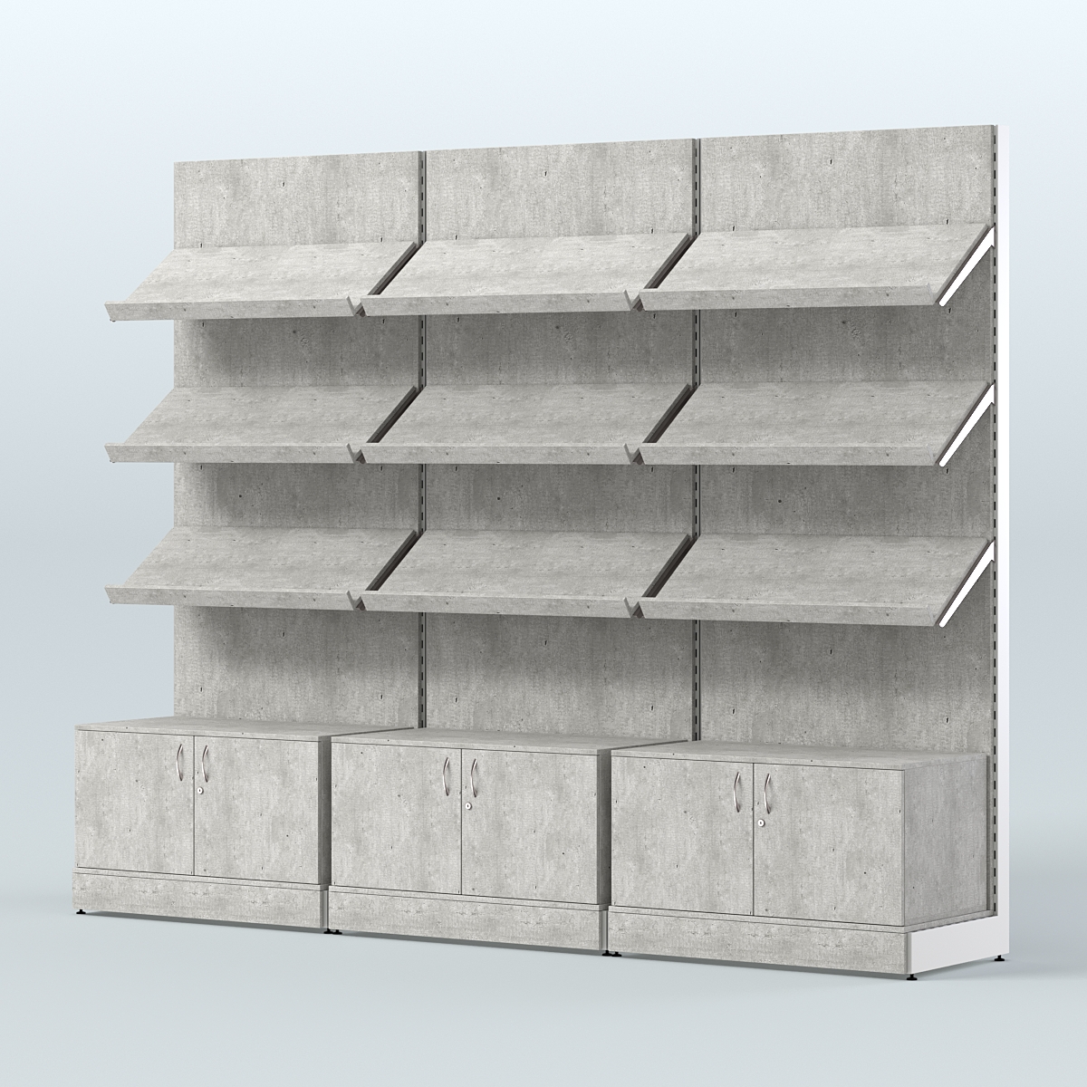 Стеллаж для хлеба и выпечки с тремя наклонными полками и накопителем трех-секционный СХНПН-03 Метрополитан Грей