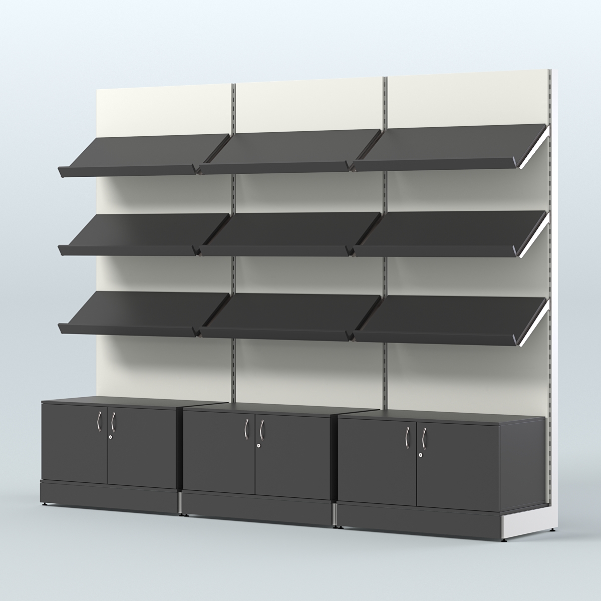 Стеллаж для хлеба и выпечки с тремя наклонными полками и накопителем трех-секционный СХНПН-03 Черный и Белый