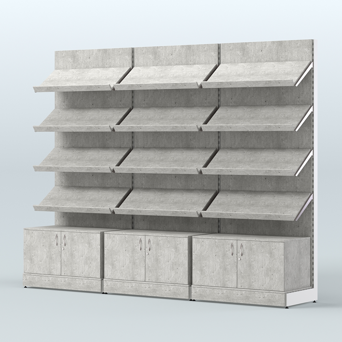 Стеллаж для хлеба и выпечки с четырьмя наклонными полками и накопителем трех-секционный СХНП-04 Метрополитан Грей