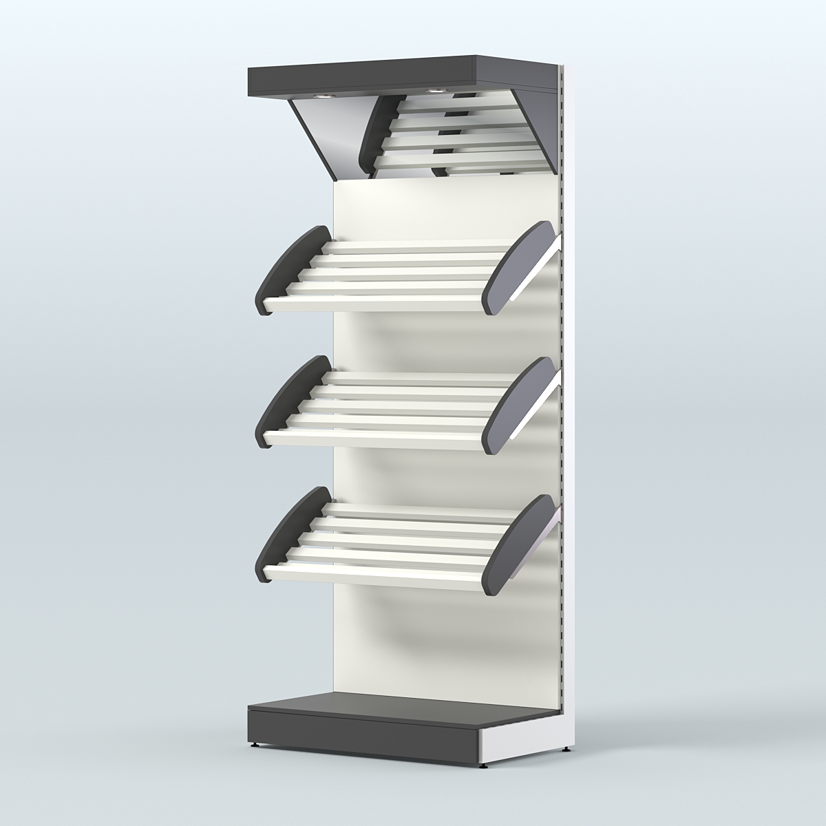 Стеллаж для хлеба и выпечки с тремя наклонными полками и зеркальным фризом СХНПФ-01 Черный и Белый