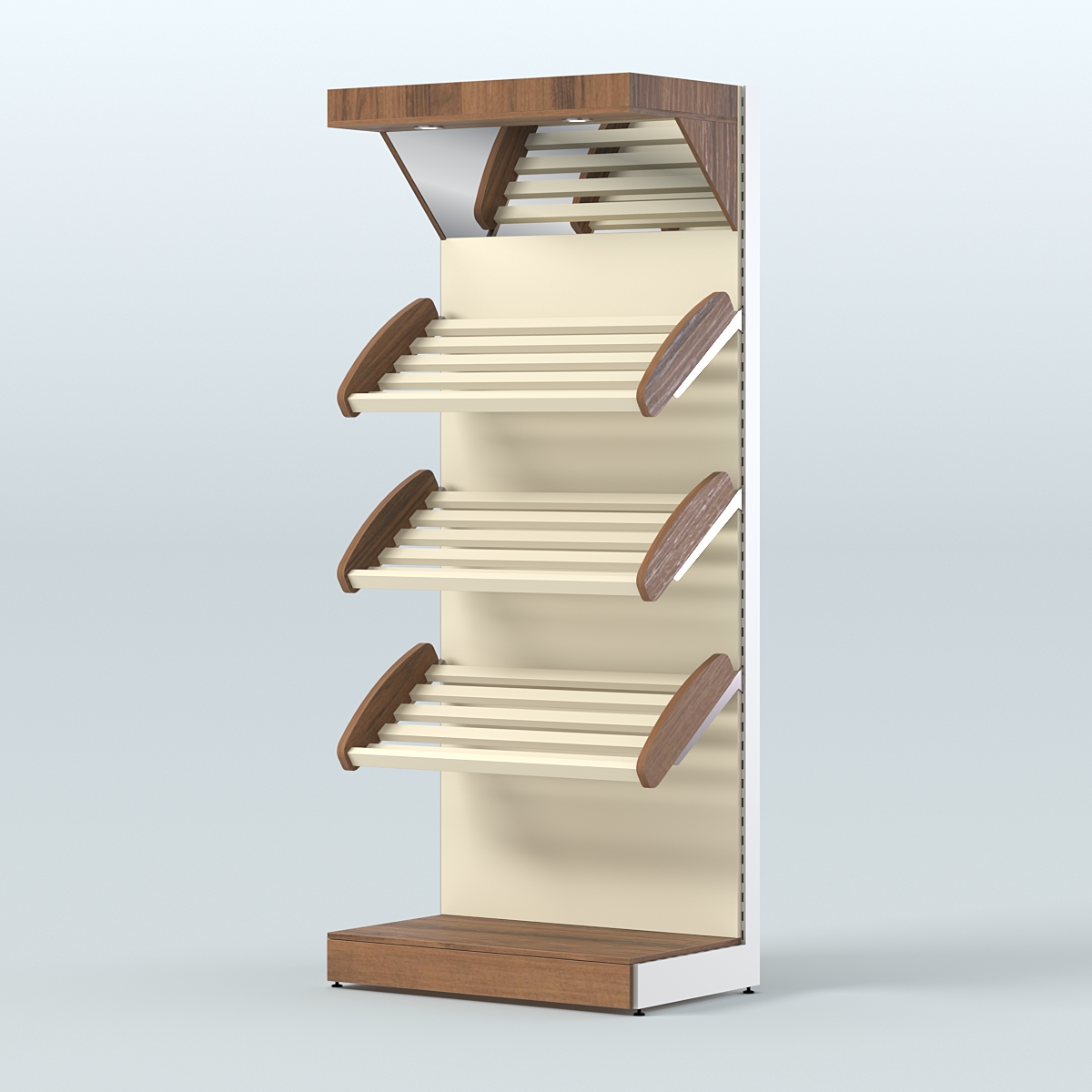 Стеллаж для хлеба и выпечки с тремя наклонными полками и зеркальным фризом СХНПФ-01 Орех + Крем Вайс