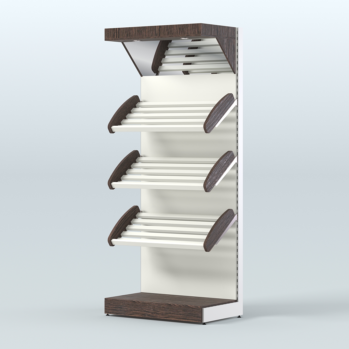 Стеллаж для хлеба и выпечки с тремя наклонными полками и зеркальным фризом СХНПФ-01 Дуб Венге + Белый