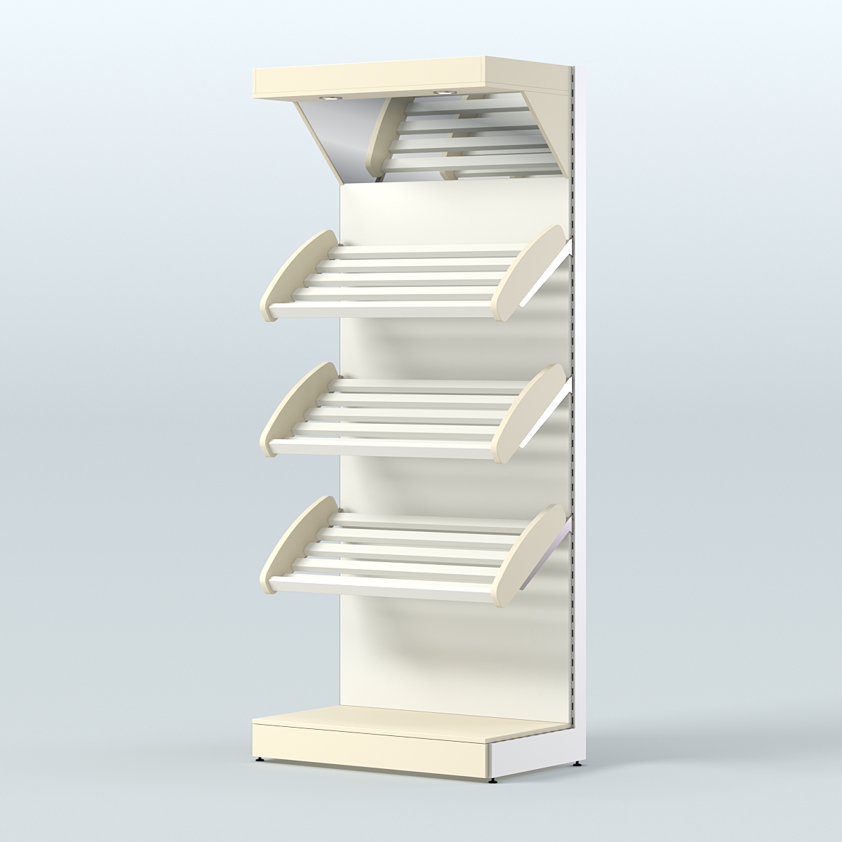 Стеллаж для хлеба и выпечки с тремя наклонными полками и зеркальным фризом СХНПФ-01 Крем Вайс + Белый