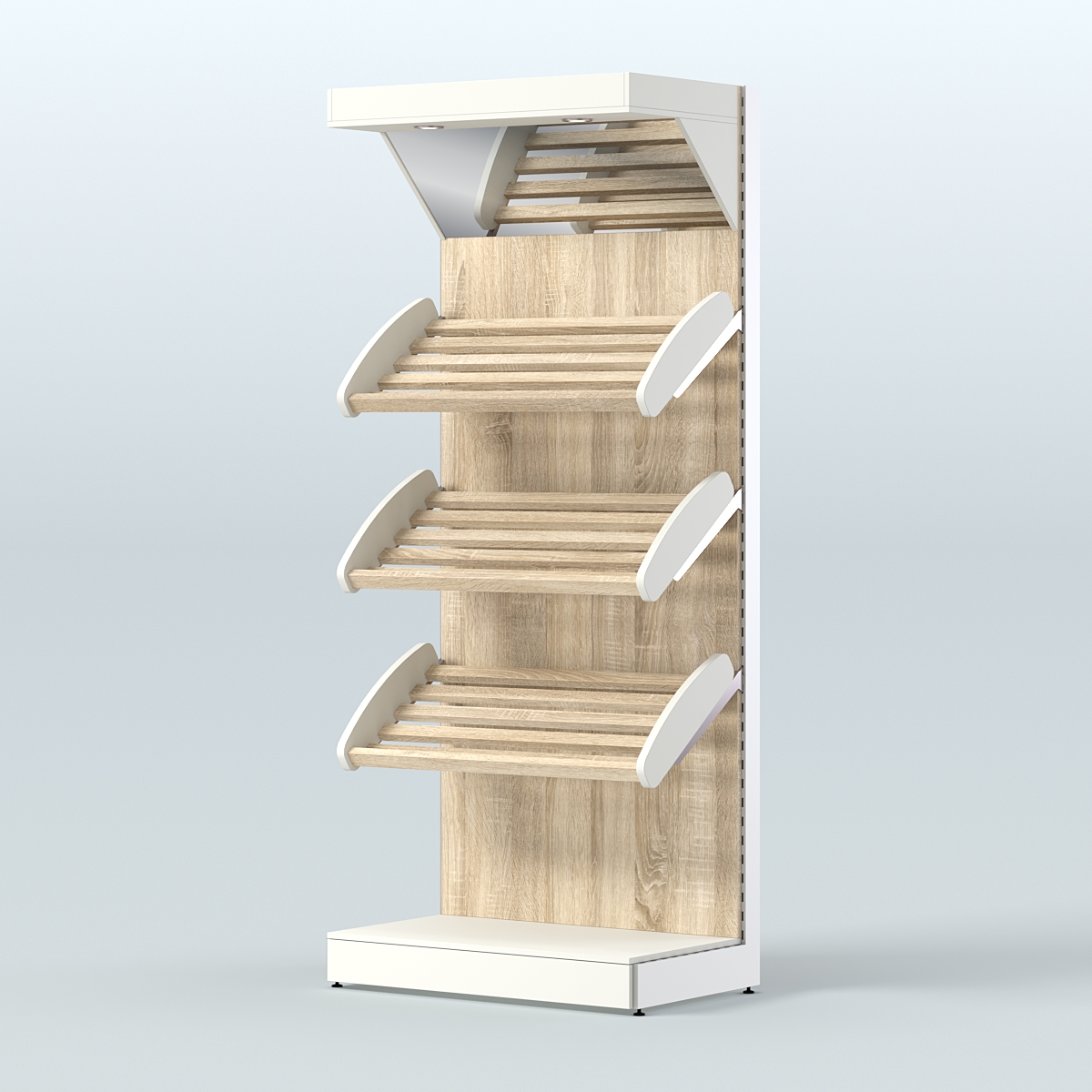 Стеллаж для хлеба и выпечки с тремя наклонными полками и зеркальным фризом СХНПФ-01 Белый + Дуб Сонома