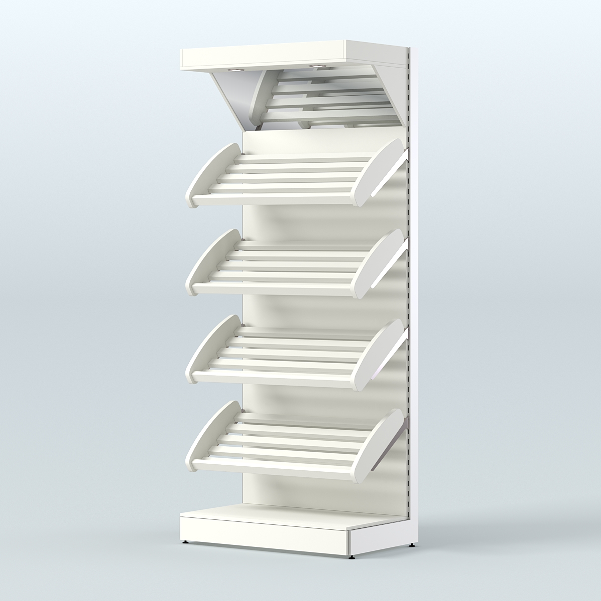Стеллаж для хлеба и выпечки с четырьмя наклонными полками и зеркальным фризом СХНПФ-02 Белый
