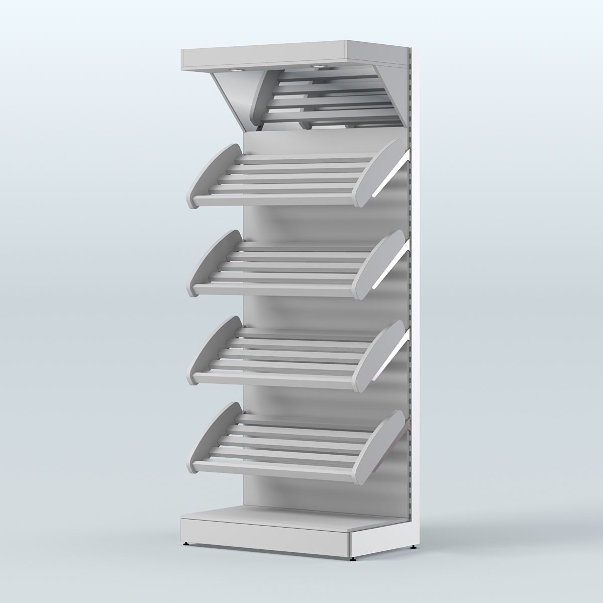 Стеллаж для хлеба и выпечки с четырьмя наклонными полками и зеркальным фризом СХНПФ-02 Серый