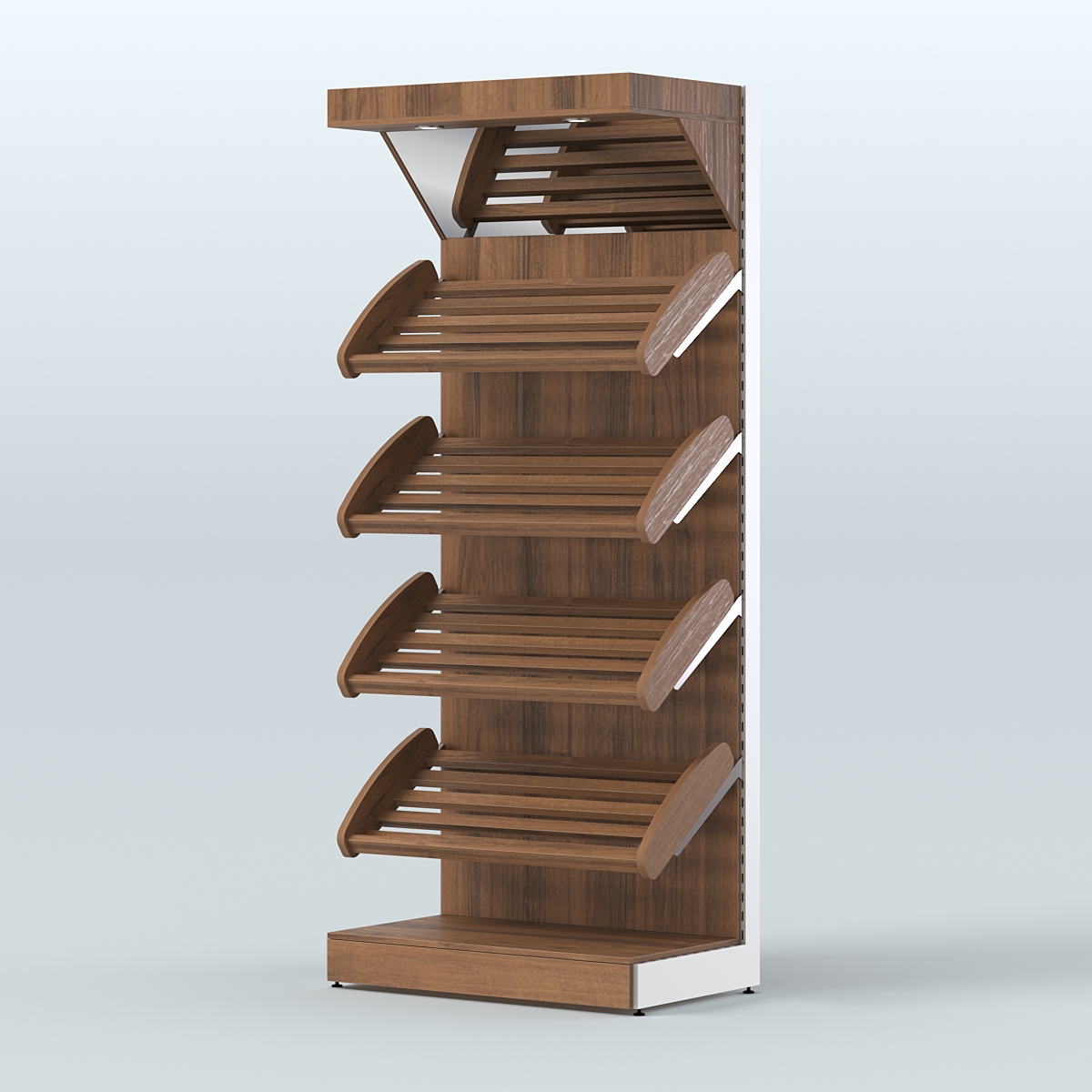 Стеллаж для хлеба и выпечки с четырьмя наклонными полками и зеркальным фризом СХНПФ-02 Орех