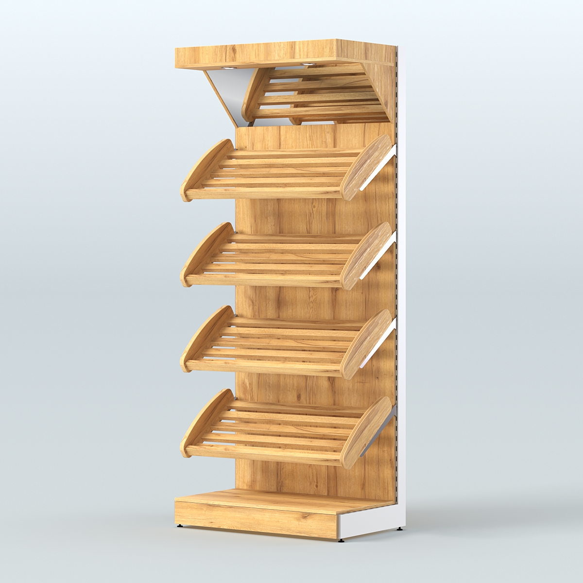 Стеллаж для хлеба и выпечки с четырьмя наклонными полками и зеркальным фризом СХНПФ-02 Дуб Золотистый