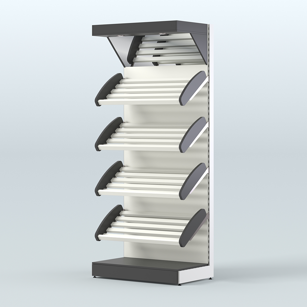 Стеллаж для хлеба и выпечки с четырьмя наклонными полками и зеркальным фризом СХНПФ-02 Черный и Белый