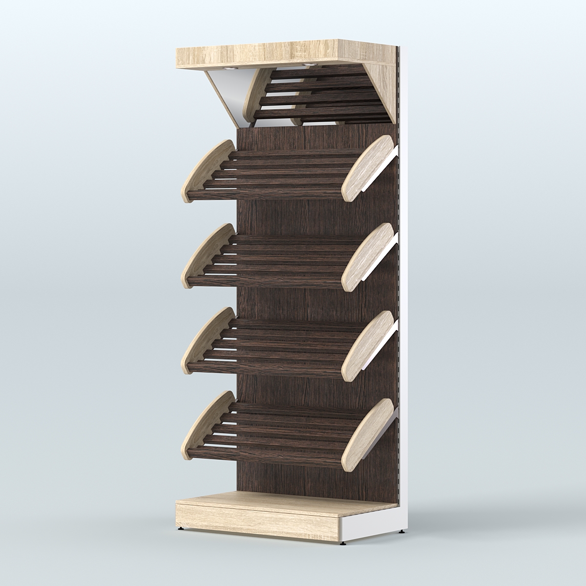 Стеллаж для хлеба и выпечки с четырьмя наклонными полками и зеркальным фризом СХНПФ-02 Дуб Сонома + Дуб Венге