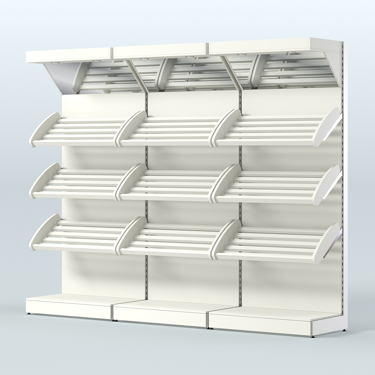 Стеллаж для хлеба и выпечки с тремя наклонными полками и зеркальным фризом трех-секционный СХНПФ-03 Белый