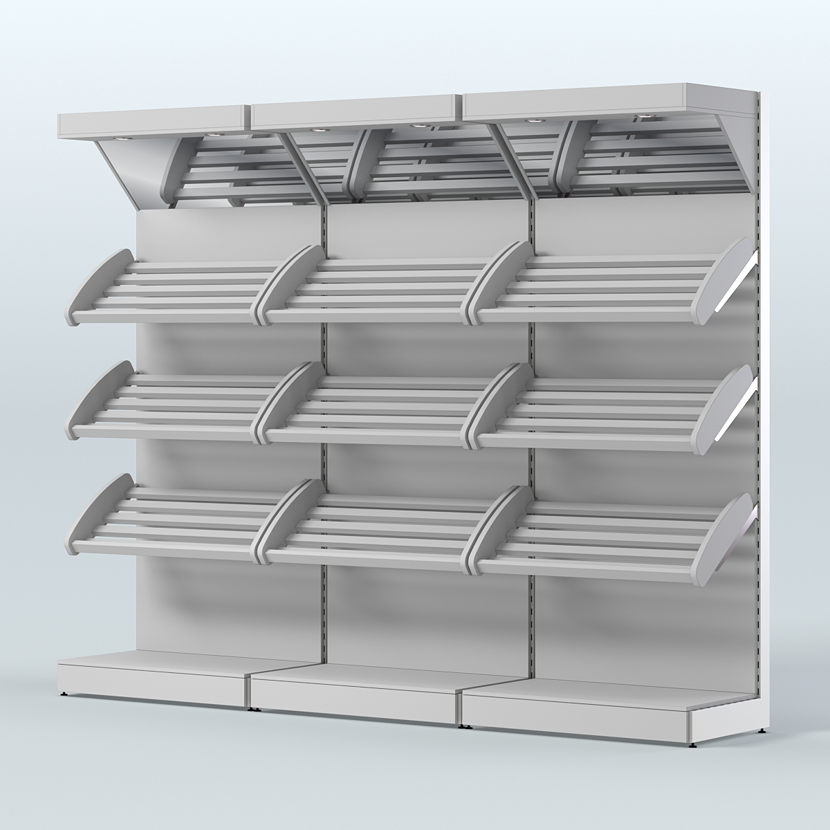 Стеллаж для хлеба и выпечки с тремя наклонными полками и зеркальным фризом трех-секционный СХНПФ-03 Серый