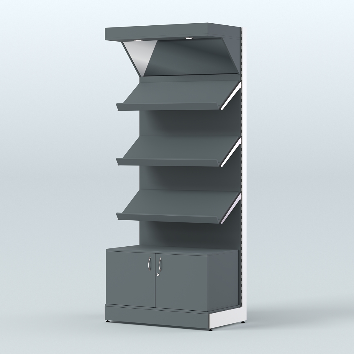 Стеллаж для хлеба и выпечки с тремя наклонными полками накопителем и фризом СХНПНФ-01 Темно-Серый